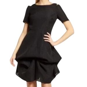 Shani Black Ruched Cold Shoulder Mini Dress 14 Textured Boatneck Cocktail